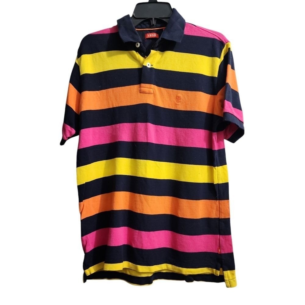 IZOD Striped Polo Shirt‎ Colorful Cotton Short Sleeve Casual Top XL